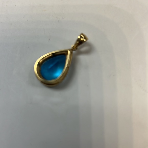 Diamonds Blue Topaz 18K Solid Gold Pendant - Picture 5 of 6